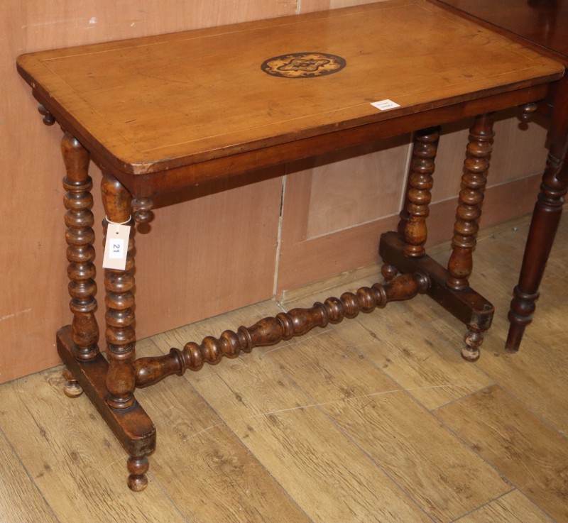 A Victorian inlaid walnut occasional table, W.90cm x D45cm x H70cm